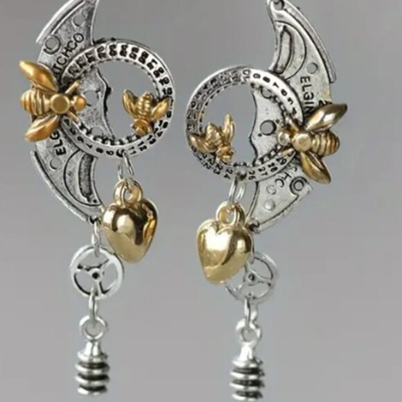 Steampunk Gear Design Retro Bohemian Dangle Earrings - Picture 2 of 2